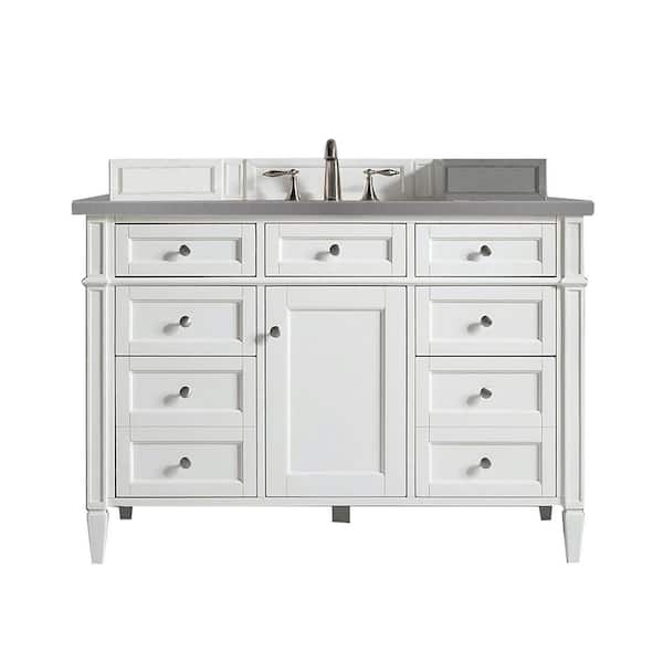James Martin Vanities Brittany 48 in. W x 23.5 in.D x 34 in. H Single Vanity in Bright White with Quartz Top in Grey Expo