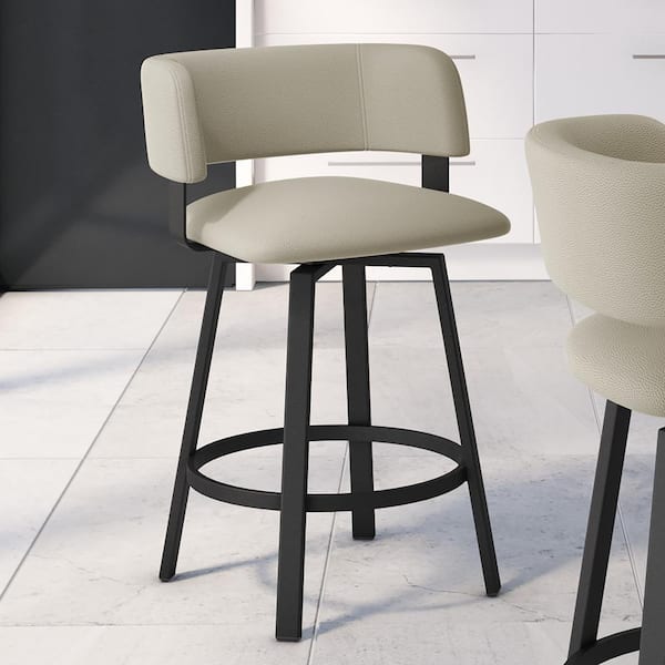 Amisco Stinson 26 in. Greige Leather/Black Metal Counter Stool