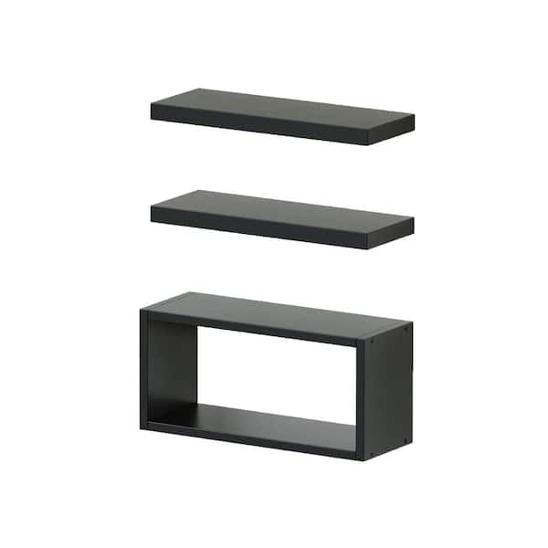 17 in. W x 5.7 in. D x 7.4 in. H Black Floating Wall Shelves Set of 3 with Invisible Brackets for Bathroom Bedroom