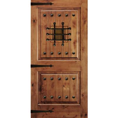 36 in. x 80 in. Mediterranean Knotty Alder Square Top Unfinished Single Right-Hand Inswing Prehung Front Door