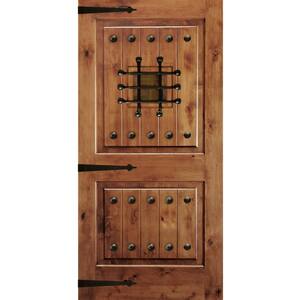 36 in. x 96 in. Mediterranean Knotty Alder Square Top Unfinished Single Right-Hand Inswing Prehung Front Door
