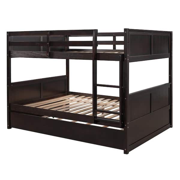 GOSALMON Espresso Full Over Full Bunk Bed with Twin Size Trundle ...