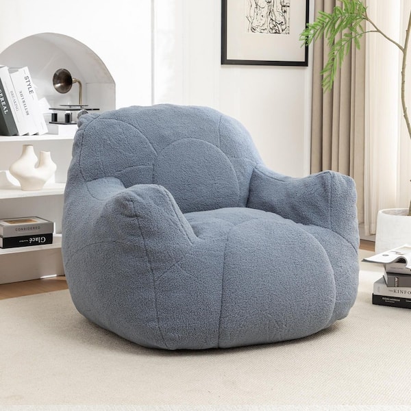 41 in. W Polyester-Teddy Light Blue Lounge Bean Bag Sofa Couch with Armrests and Backrest, Ergonomic Floor Chair