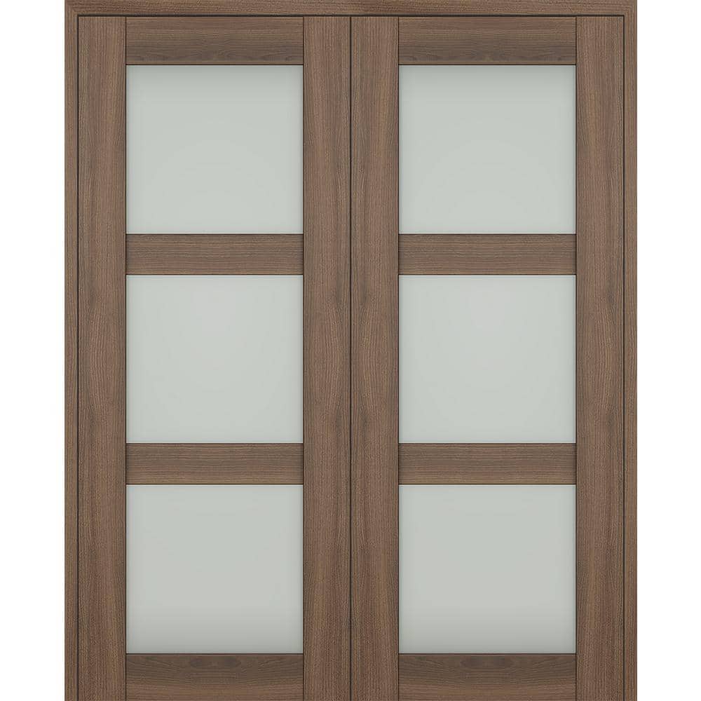 "Vona 48""x 96"" Both Active 3-Lite Frosted Glass Pecan Nutwood Wood Composite Double Prehung French Door" price history on PriceWatchPro