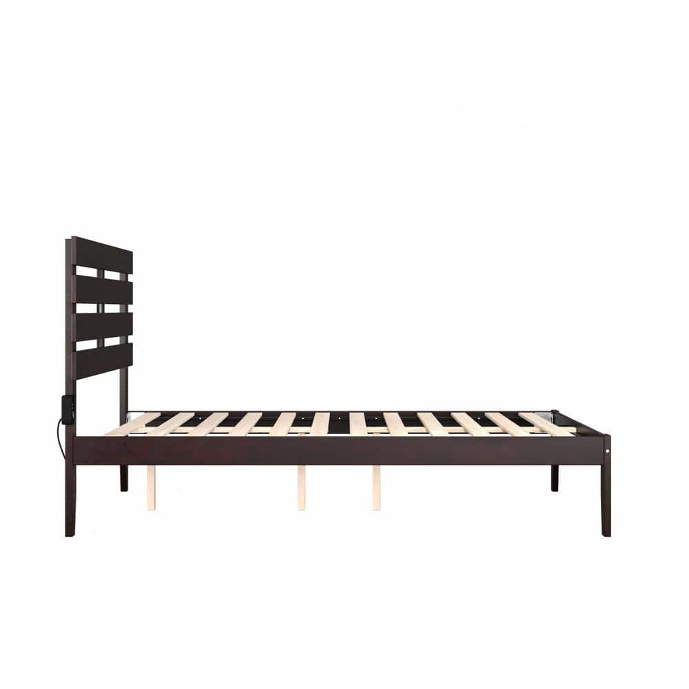 Oxford Espresso Full-Size Wood Frame Bed with USB Charger