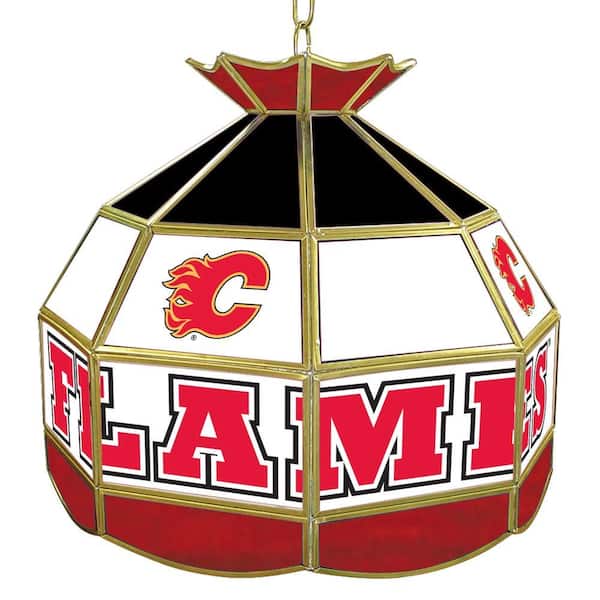 Trademark NHL Calgary Flames 16 in. Gold Hanging Tiffany Style Billiard Lamp