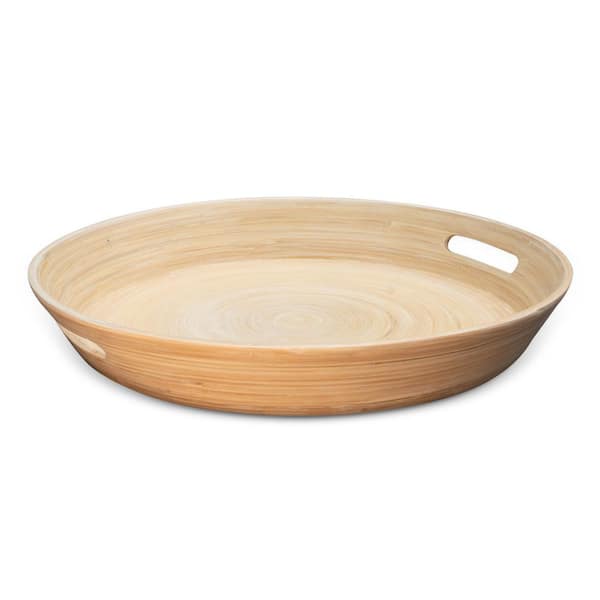 Lexa 16.5 in. W x 3.5 in. H x 16.5 in. D Round Natural Bamboo Serving Tray with Handles