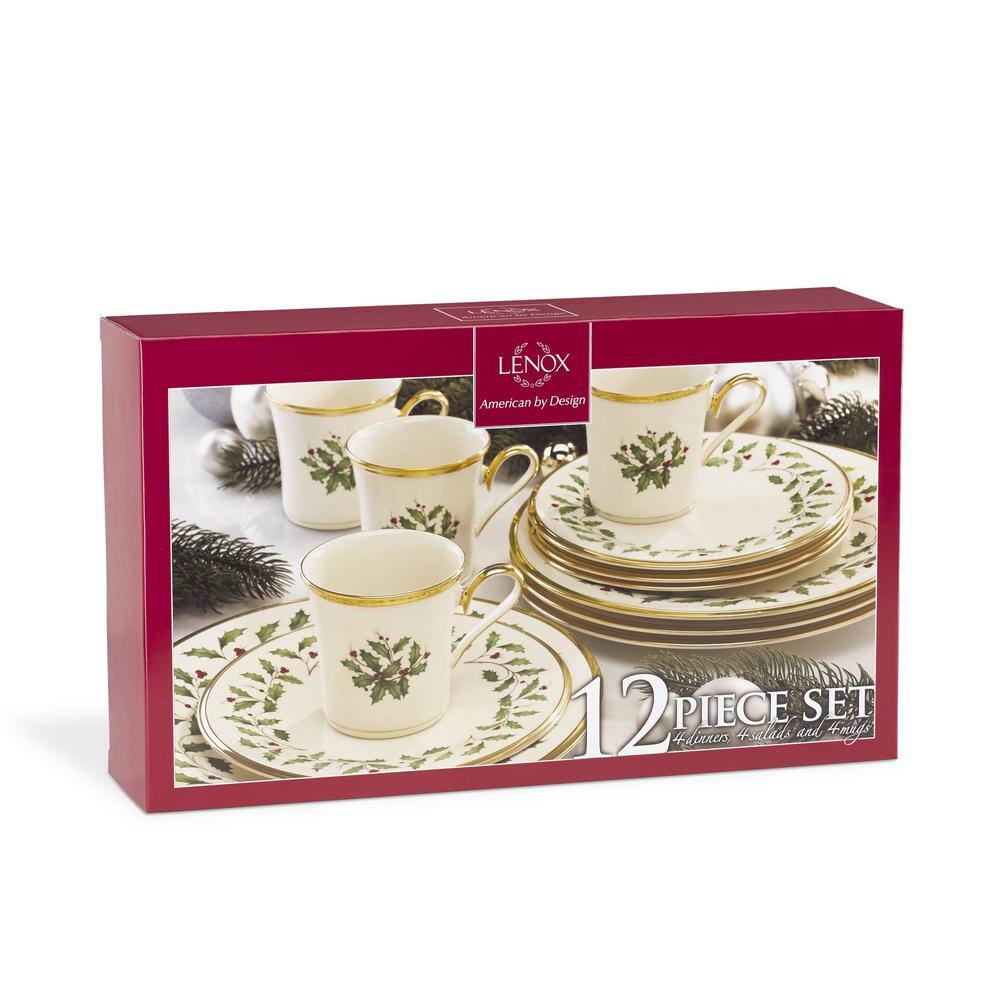 Lenox Holiday 12-Piece Porcelain Dinnerware Set with Gold Detailing