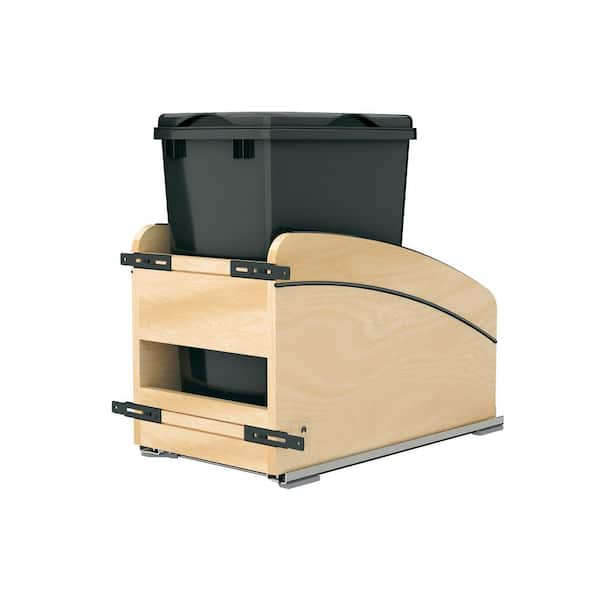 Craftsman Collection Single Black 35 Qt. Solid Maple Waste Container w/ 1 Lid & BLUM Soft-Close for 15" Base Cabinets