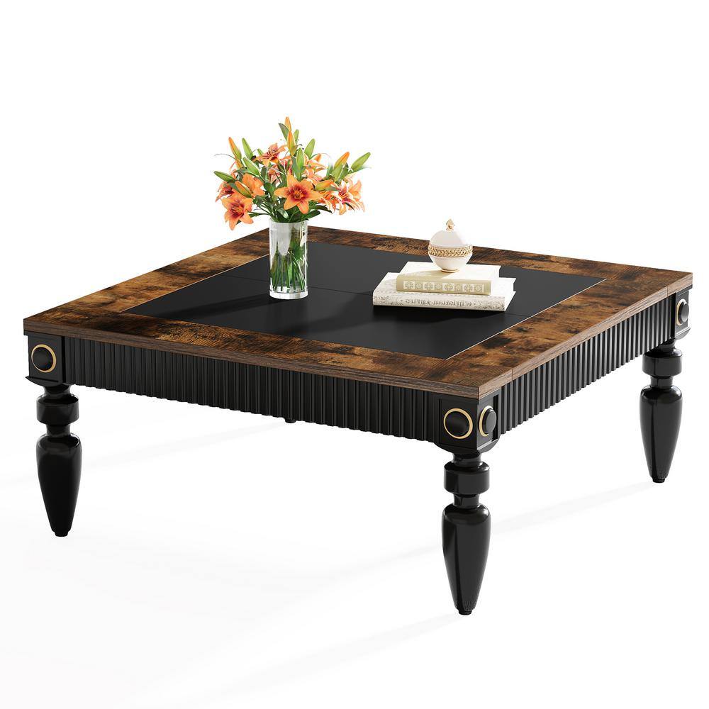 43.31 in. Rustic Brown Square Engineered Wood Coffee Table with Solid Wood Legs for Living Room