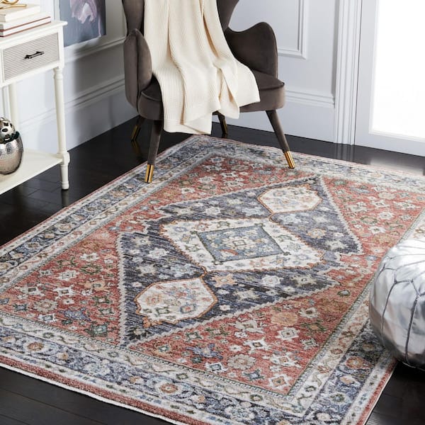 Jasmine 5 ft. x 5 ft. Rust/Navy Distressed Ornate Square Area Rug
