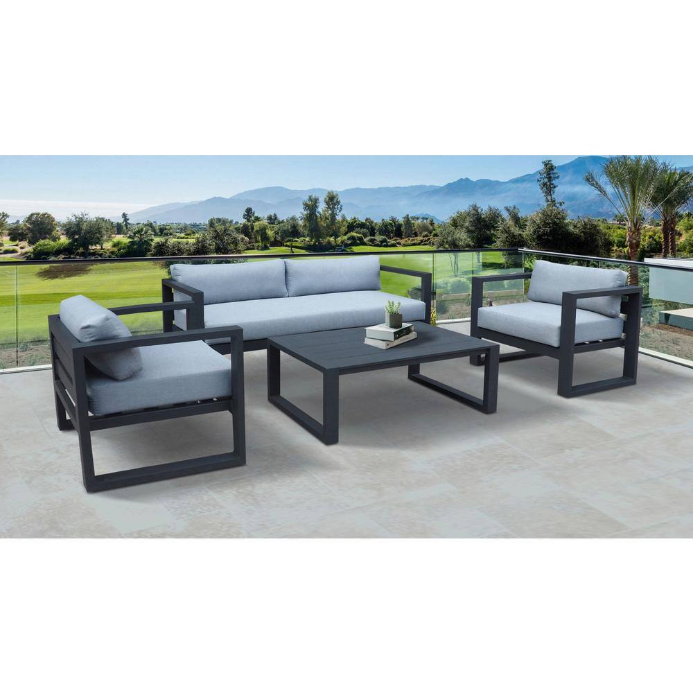 Renava Weber 4-Piece Aluminum Patio Conversation Set with Grey Cushions