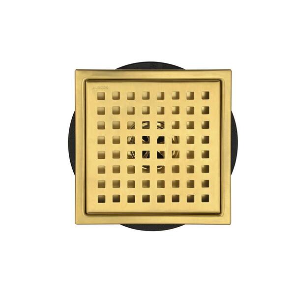 Satico Stainless Steel Square Shower Floor Drain with Square Pattern Drain Cover, Brushed Gold