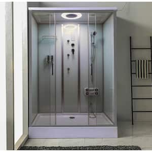 Lavish 33-1/2 in. L x 59 in. W x 87 in. H Center Drain Alcove Shower Stall Kit in White and Chrome with Easy Fit Drain