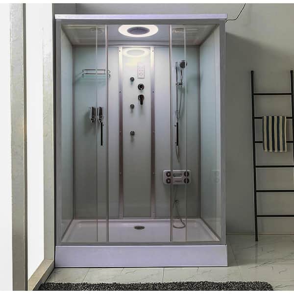 Unbranded Lavish 33-1/2 in. L x 59 in. W x 87 in. H Center Drain Alcove Shower Stall Kit in White and Chrome with Easy Fit Drain