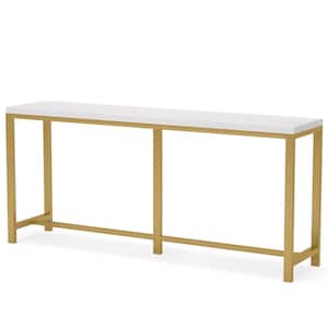 70.9 in. White and Gold 31.49 in. Rectangle Engineered wood Extra Long Sofa Table