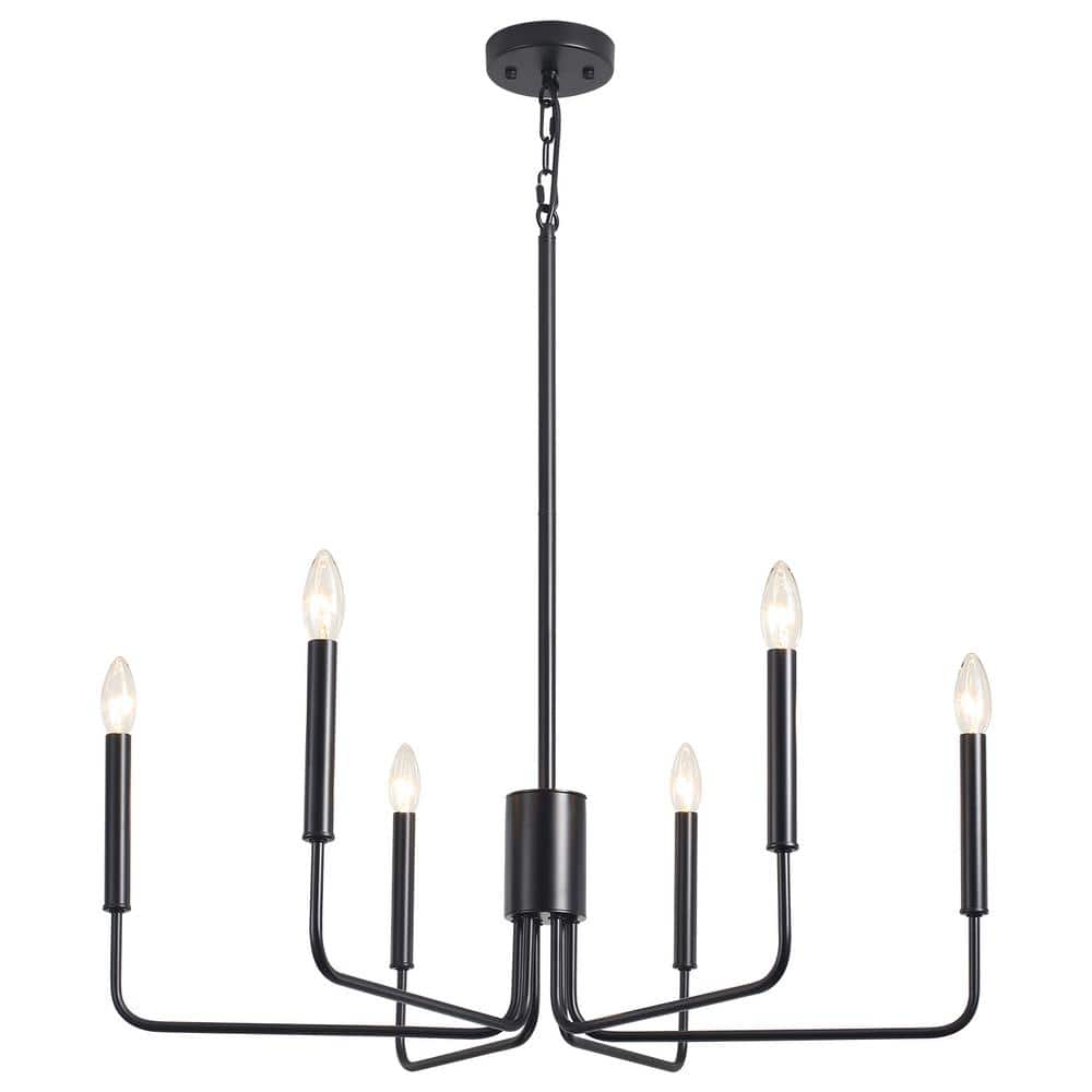 6-Light Black Height Adjustable Modern Linear Candlestick Chandelier, Hangi