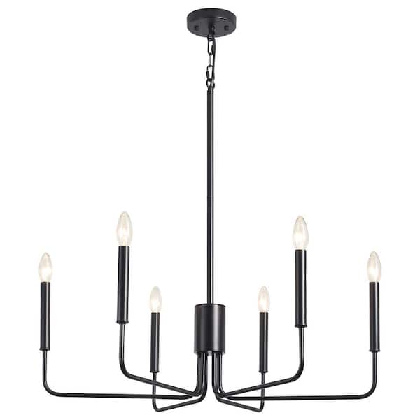 6-Light Black Height Adjustable Modern Linear Candlestick Chandelier, Hanging Light Fixture