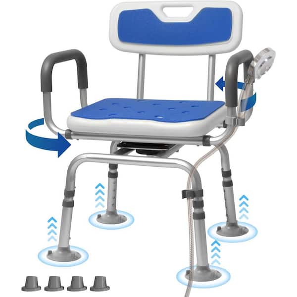 360° Swivel Shower Chair 19.40 in. W Freestanding Rotating Bath Seat 400LB Support Adjustable Height Tool-Free in Silver