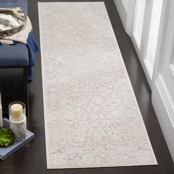 Reflection 2 ft. x 16 ft. Beige/Cream Floral Distressed Runner Rug