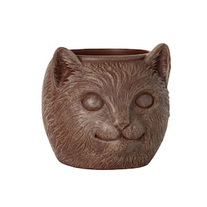 5.5 in. L x 5.5 in. W x 5.5 in. H Brown Indoor/Outdoor Resin Cat Decorative Pot