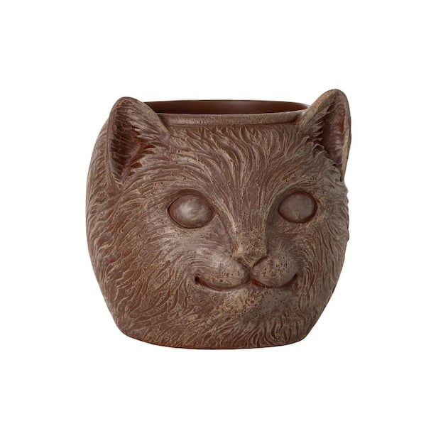 SULLIVANS 5.5 in. L x 5.5 in. W x 5.5 in. H Brown Indoor/Outdoor Resin Cat Decorative Pot