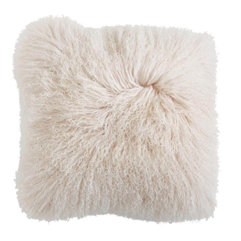 Cream Mongolian Lamb Fur Pillow Cover 20" x 20"