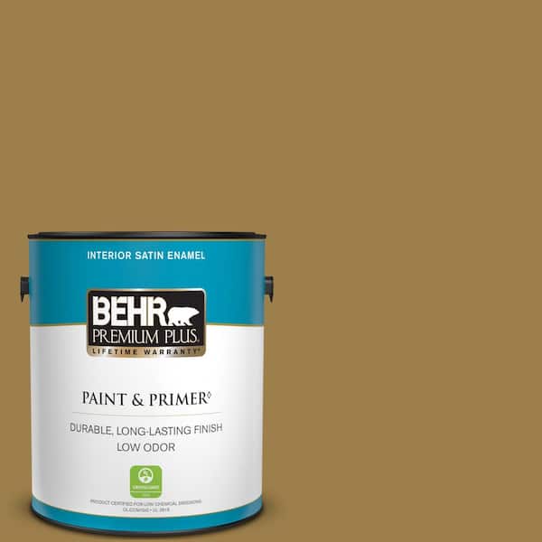 BEHR PREMIUM PLUS 1 gal. #S310-6 Gold Ink Satin Enamel Low Odor Interior Paint & Primer
