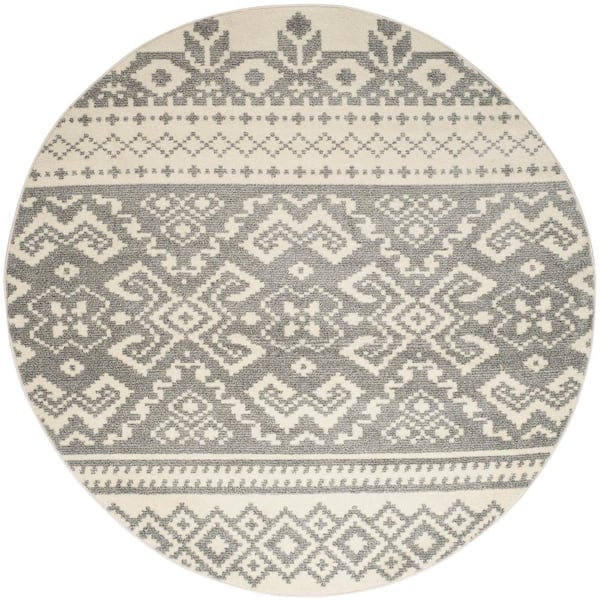 SAFAVIEH Adirondack Ivory/Silver 8 ft. x 8 ft. Round Geometric Area Rug