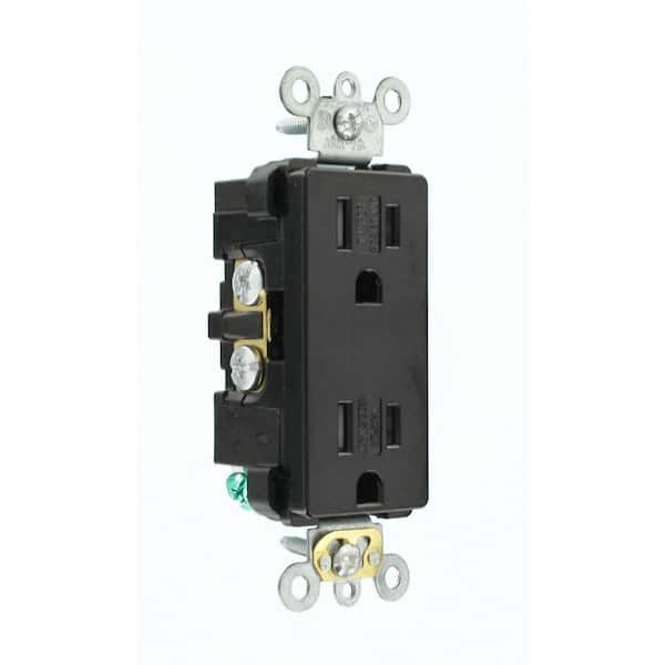 Leviton Decora Plus 15 Amp 125 V Industrial Grade Tamper Resistant Duplex Outlet/Receptacle, Black (1-Pack) TDR15-E