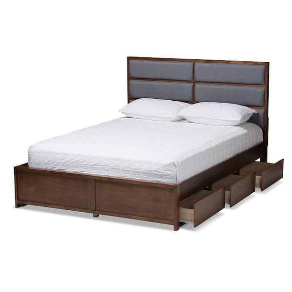 Baxton Studio Macey Gray Walnut Brown Queen Platform Bed 146 8195