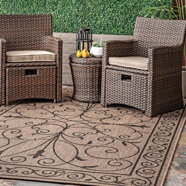 Kathleen Krem Brown Doormat 2 ft. x 3 ft.  Indoor/Outdoor Patio Area Rug