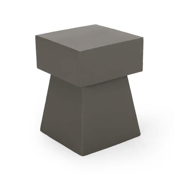 Zeus & Ruta 13 in. x 13 in. x 19 in. Light Gray Outdoor Square Side Table for Garden, Lawn, Balcony, Porch