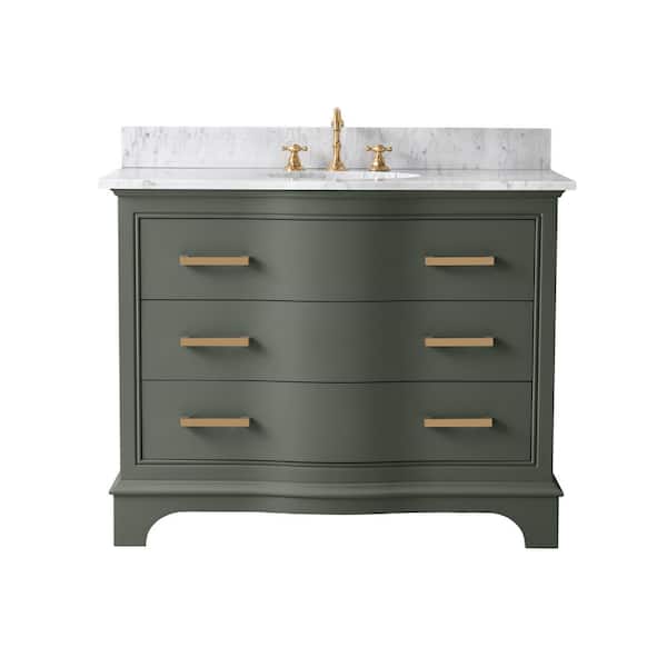 Monroe 42 in. W x 22 in. D Bath Vanity in Vintage Green with Natural Marble Vanity Top in Carrara White with White Sink