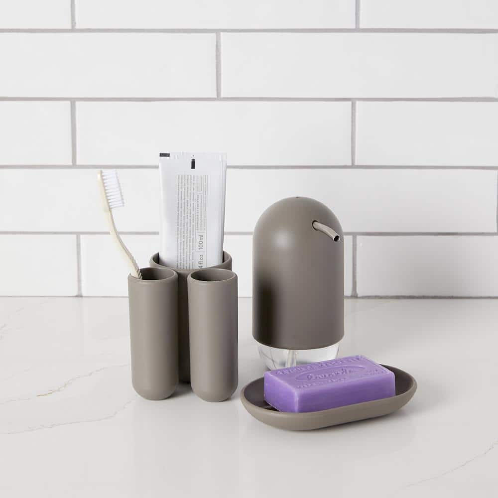 Gray Soft-Touch Plastic Soap Dish with Raised Ridges