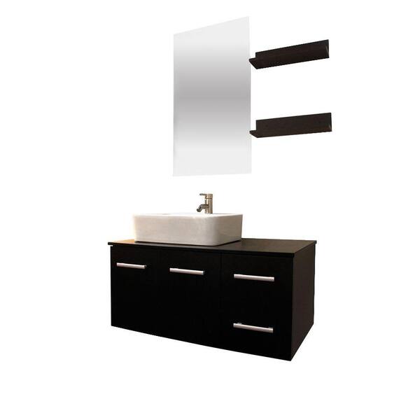 Kokols Anael 36 in. Single Vanity in White with Glass Vanity Top in Black and Mirror