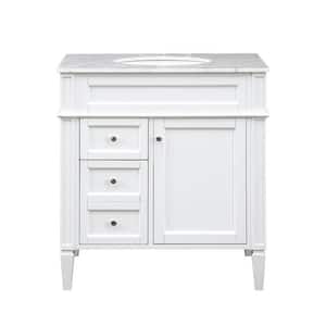 Simply Living 32 in. W x 21.5 in. D x 34.625 in. H Bath Vanity in White with Carrara White Porcelain Top
