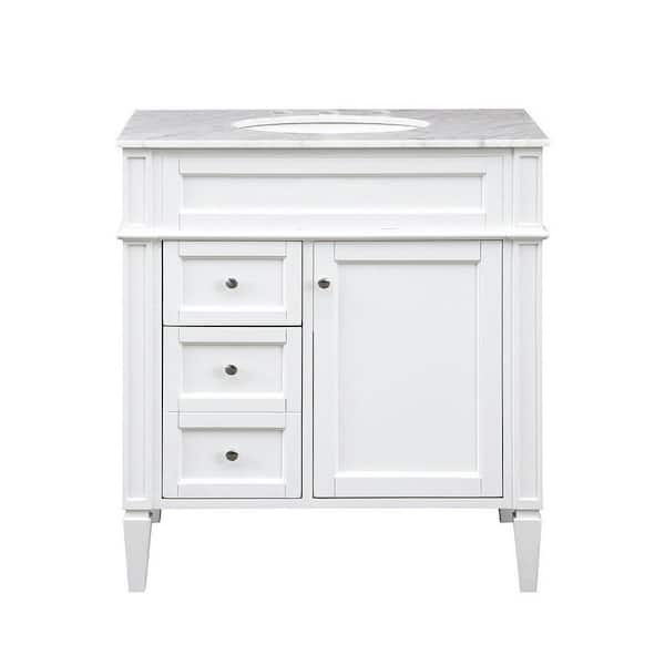 Unbranded Simply Living 32 in. W x 21.5 in. D x 34.625 in. H Bath Vanity in White with Carrara White Porcelain Top