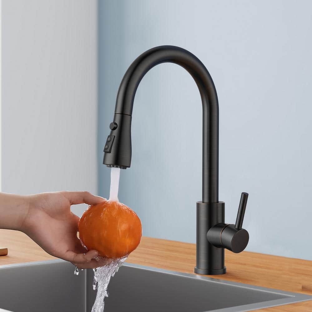Oil Rubbed Bronze Pull Down Kitchen Faucet with Spray