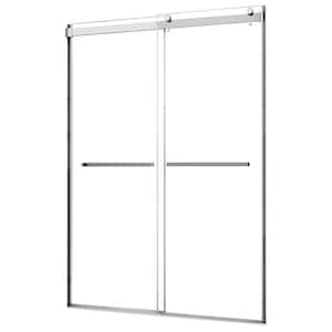 Lagoon 47 in. W x 76 in. H Sliding Semi-Frameless Shower Door in Silver with Clear Glass and Horizontal Handles