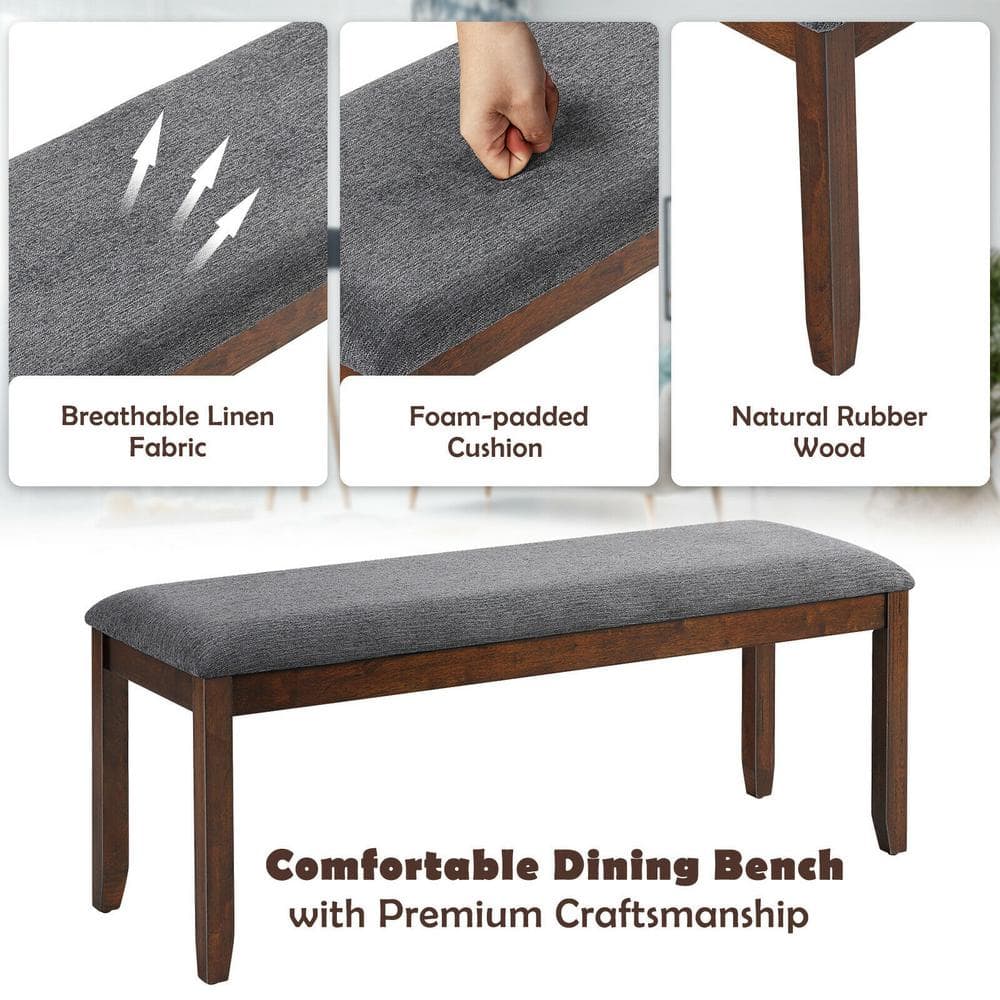 47.5" Gray Linen Upholstered Wood Dining Bench
