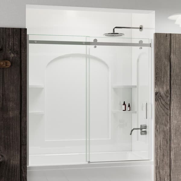 Luxury 56- 60 in. W x 58 in. H Sliding Semi-Frameless Tub Door in Chrome with 5/16 in. Tempered Clear Glass (8mm)