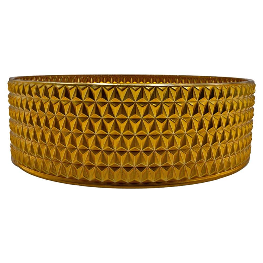 Gold 16" Circular Textured Glass Bathroom Vessel Sink