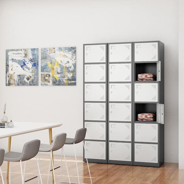 Mlezan Storage Locker Cabinet 6-Door, Keys in Gray White for 