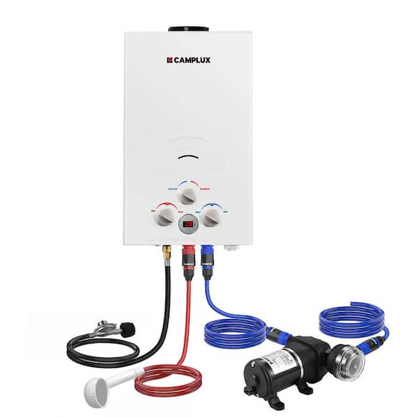 CAMPLUX 2.64 GPM 68,000 BTU Outdoor Propane Tankless Water Heater with LED Display and 3.3 GPM Water Pump Set
