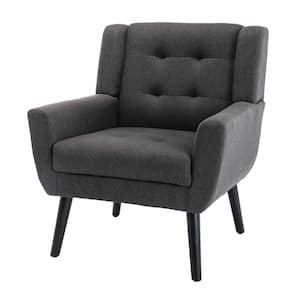 Dark Gray Soft Linen Ergonomics Accent Chair with Armrest, Upholstered Armchair Reading Side Chair for Living Room