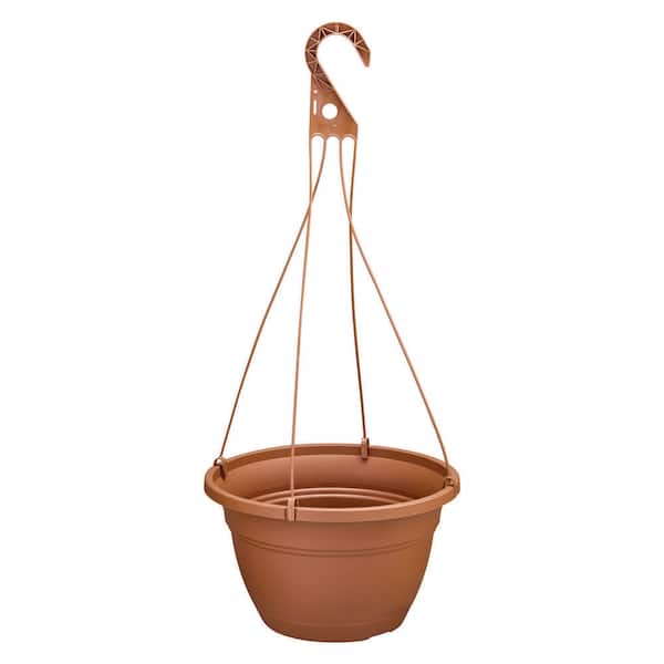 Vigoro 12 in. Mirabelle Clay Plastic Hanging Basket Planter (12 in. D x 7.2 in. H) With Drainage Hole