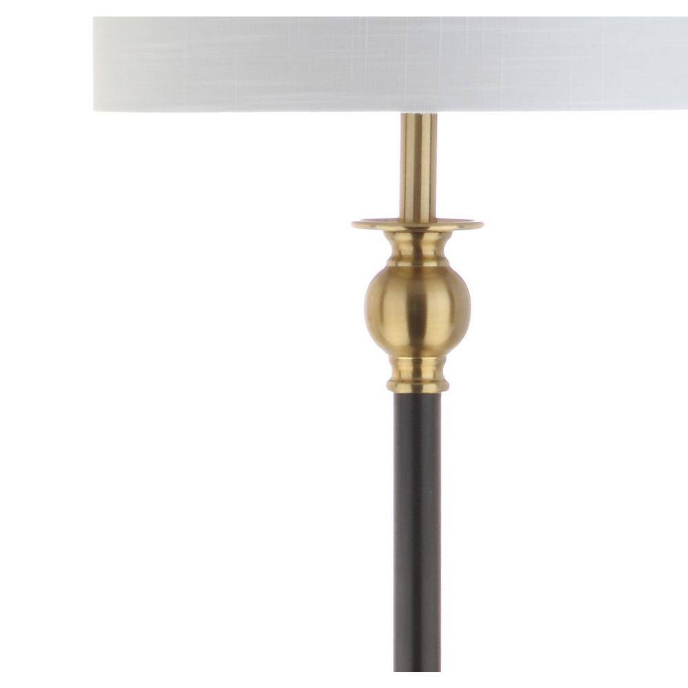 Elegant Arc 61" Black and Gold Metal End Table Floor Lamp with Linen Shade