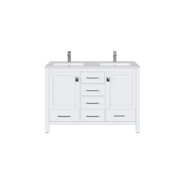 London 54 in. Double Sink White Bath Vanity with White Carrara Quartz Top (Assembled)