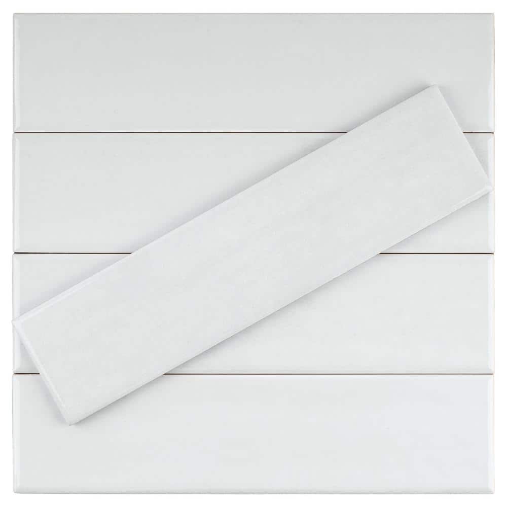Cyra White Polished Ceramic Subway Wall Tile 2.95 x 11.81